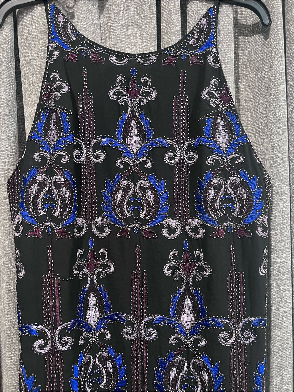 Art Deco inspired Beaded Sleeveless Shift Dress Black Blue Purple Size Medium